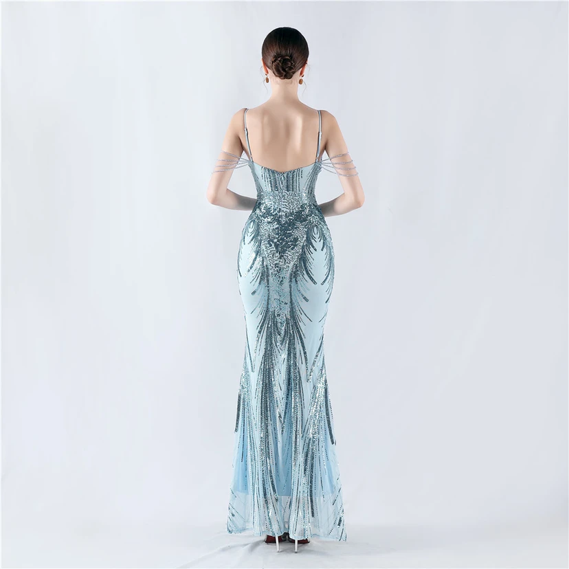 Waist-Reduced Fishbone Shaping Positioning Flower Sequined Anchor Sexy Beaded Suspender Evening Dress view 66