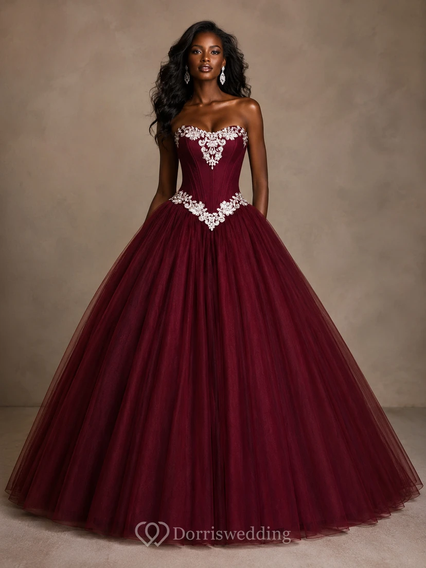 Ball Gown Floor-Length Straps Appliques Zipper Corset Back Straps Tulle Lace Dress view 5