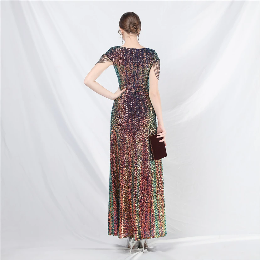 A-Line Big Swing Dress Craft Sequined Long A-Line Evening Dress view 20