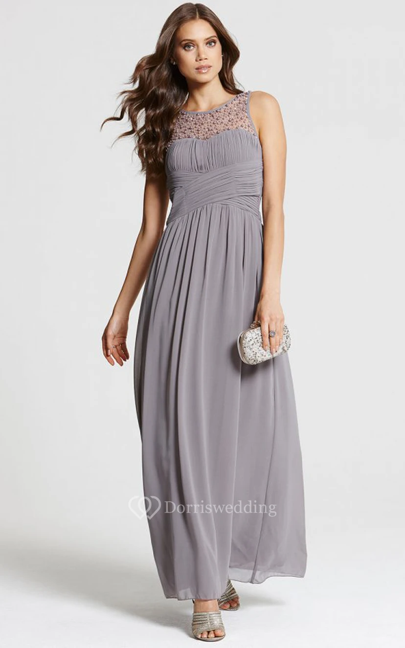 Scoop Neckline Modest A-Line Gown With Squared Back view 3