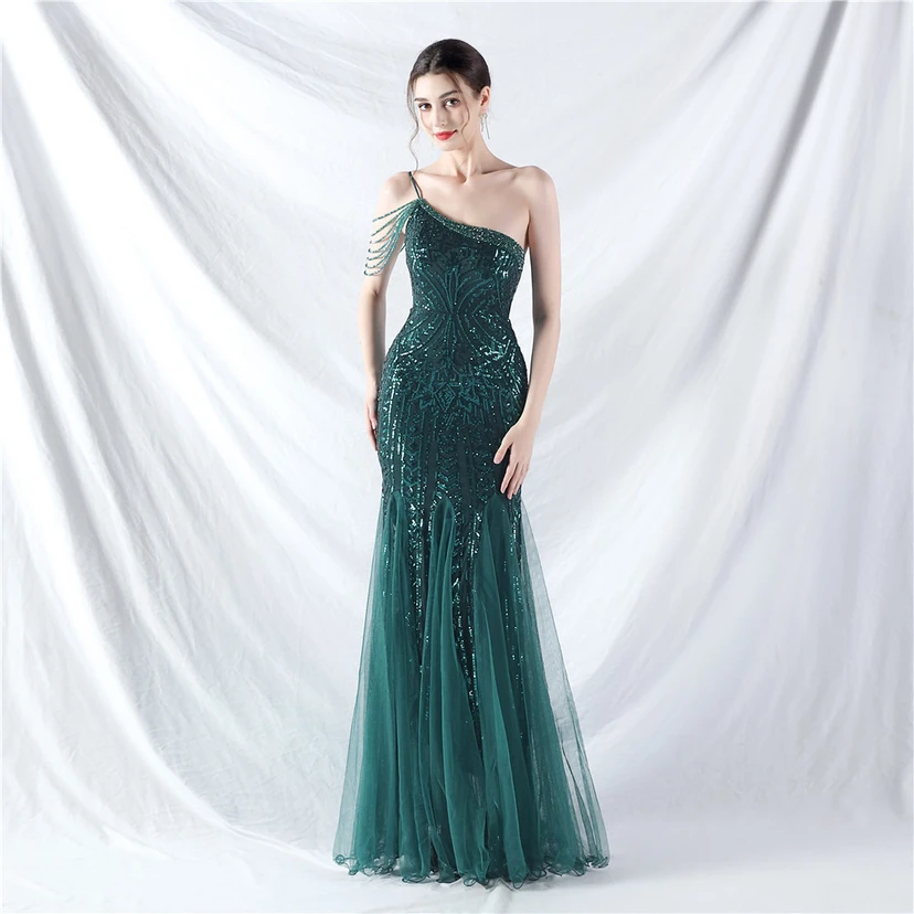 Robe de soirée haut de gamme ornée de perles de positionnement, de fleurs et de broderies en tulle. view 43