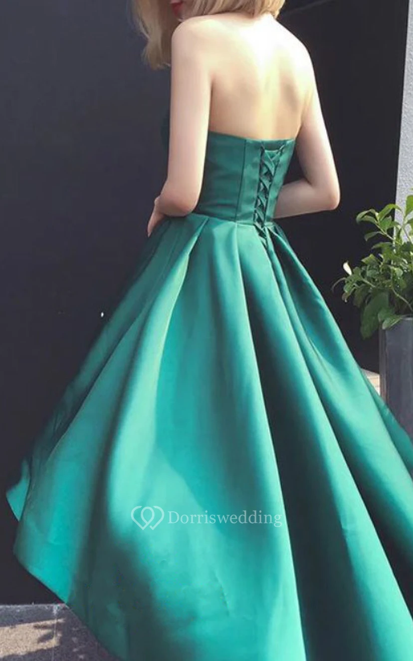 Satin High-Low A Line Sleeveless Adorable Evening Dress with Pleats view 2