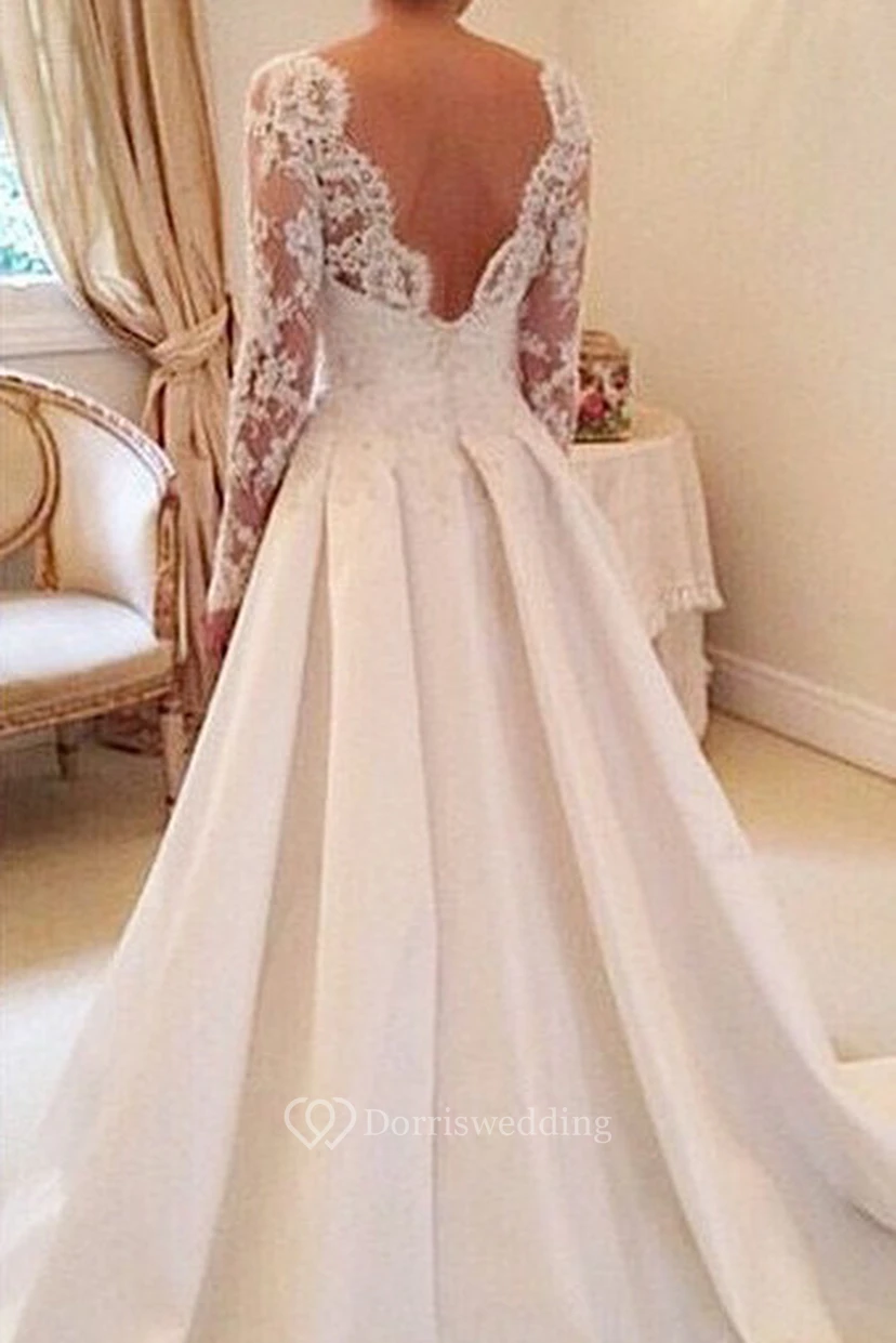 Elegant Illusion Long Sleeve Modest Wedding Dress With Lace Appliques view 2