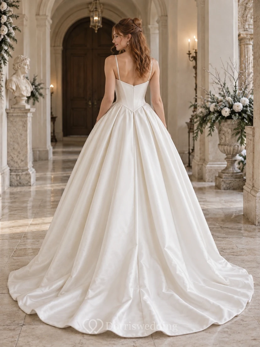 Vestido de novia de satén plisado con escote corazón y cintura vasca view 2
