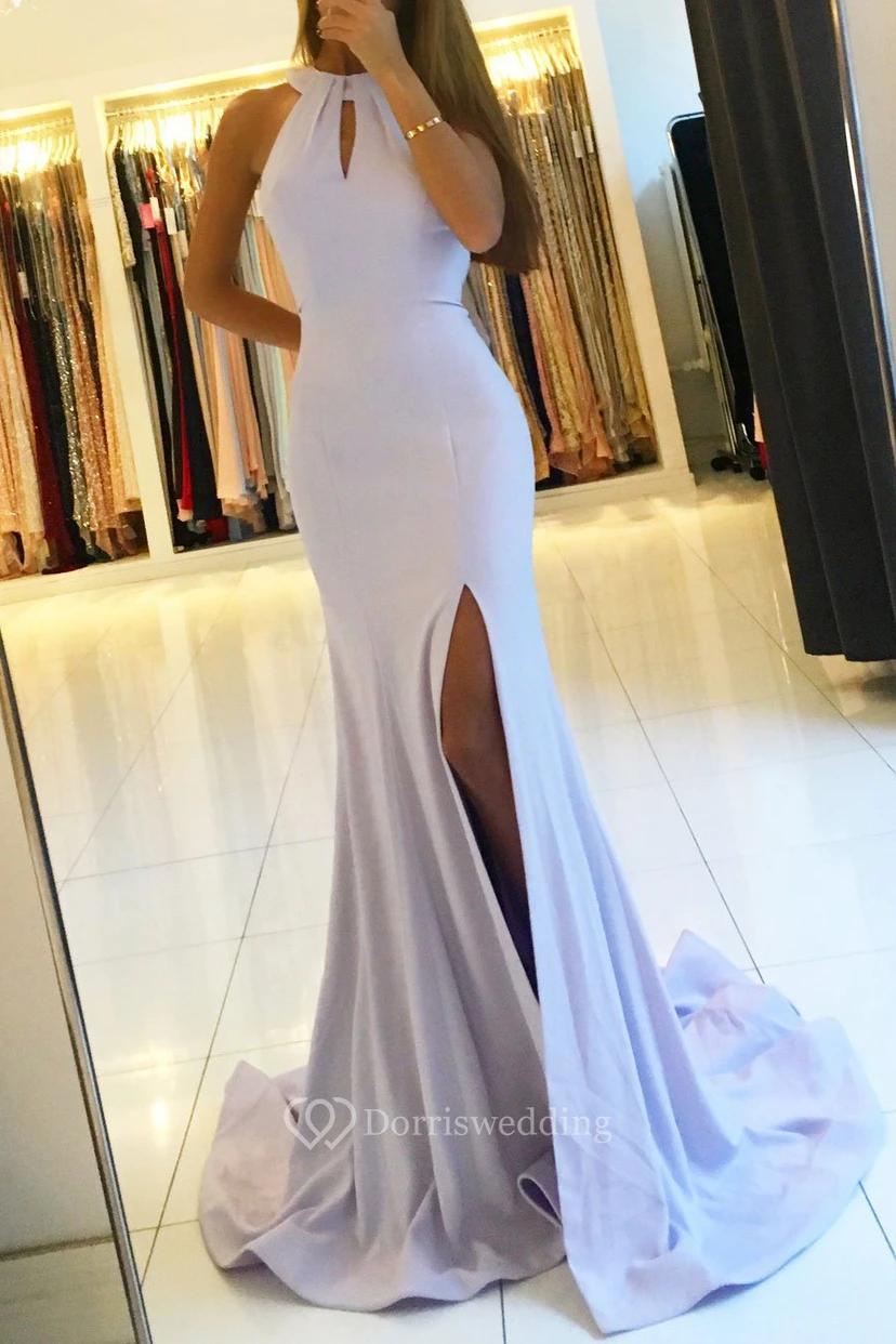 Mermaid Trumpet Satin Halter Sleeveless Open Back Straps Dress