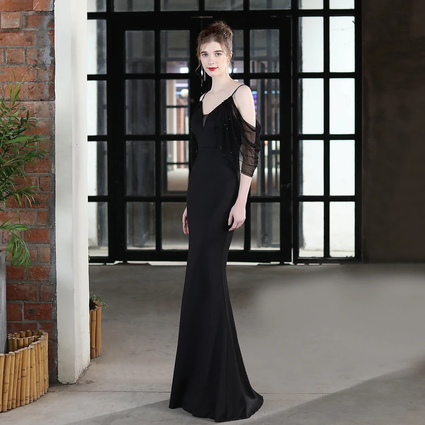 Toast Dress Bride Long Sling Thank You Banquet Slim Fishtail Skirt Wedding Car Model Exhibition Dress view 3