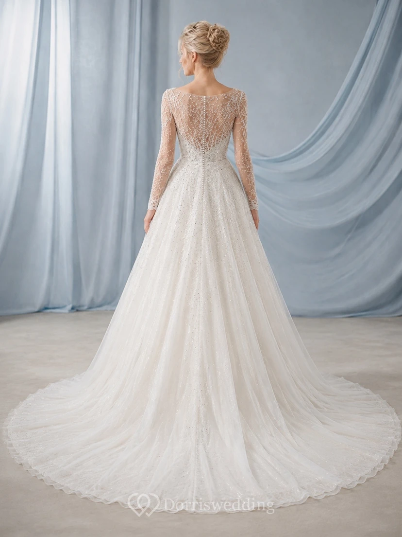 High Neck A-line crystal Elegant Bridal Wedding Dress view 2