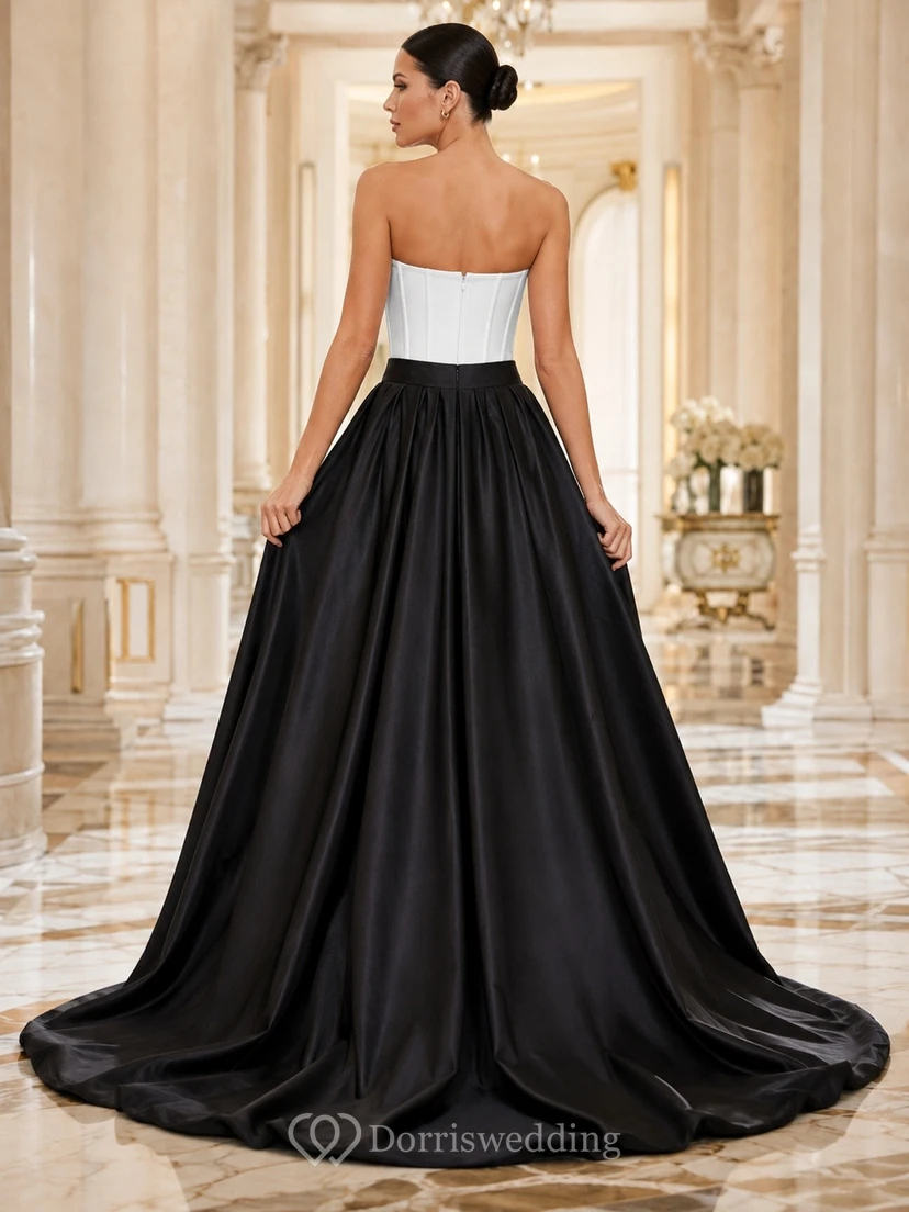 Two Square Modern Piece Neck Satin Bridal Refined Wedding Dress view 2