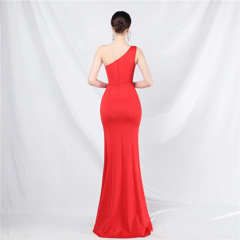 Unique Fashion Flower Design Simple And Elegant One-Shoulder Long Dress High-End Evening Dress view 15