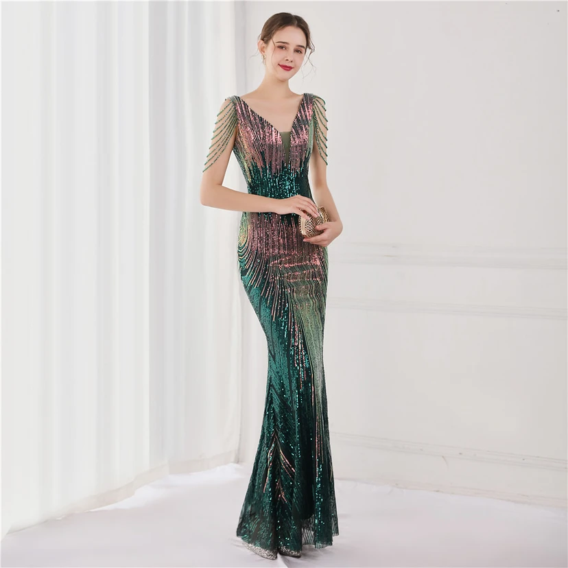 Vestido largo de lentejuelas con cola de pez, ideal para eventos, banquetes, eventos de celebridades y eventos de moda. Vestido de noche con etiqueta para modelos de automóviles. view 48
