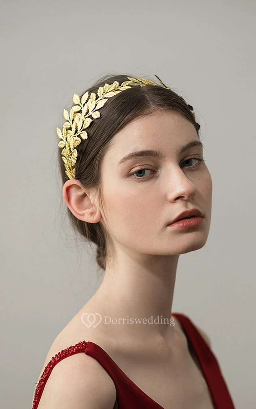 Golden Handmade Floral Bridal Headband view 2