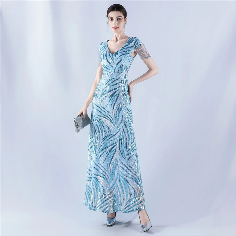 A-Line Big Swing Dress Skirt Encrypted Sequined Craft Beaded Evening Dress view 78