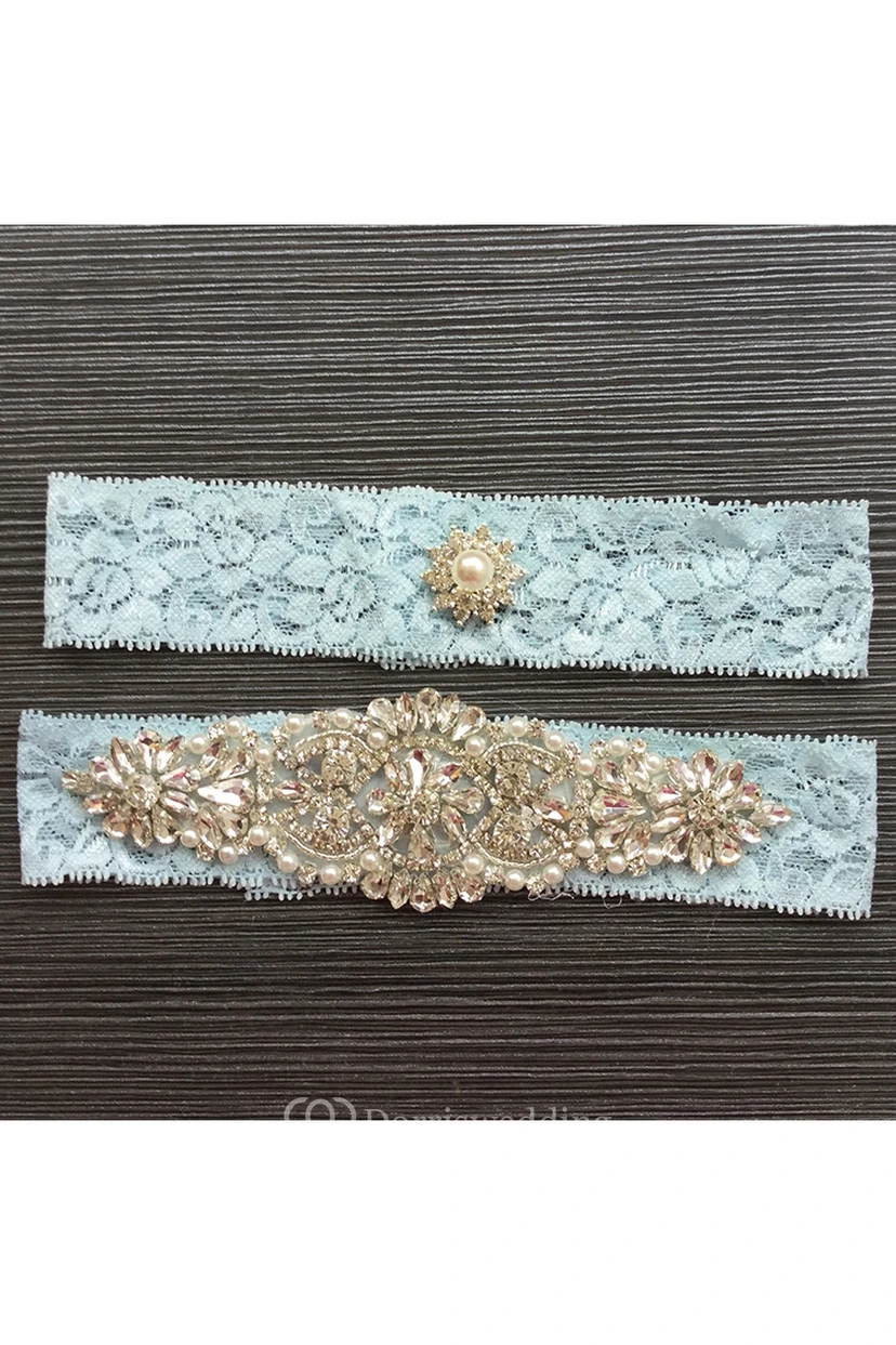 Hot Big Beaded Pearl Lace Elastic Two Piece Garter Within 16-23inch view 2