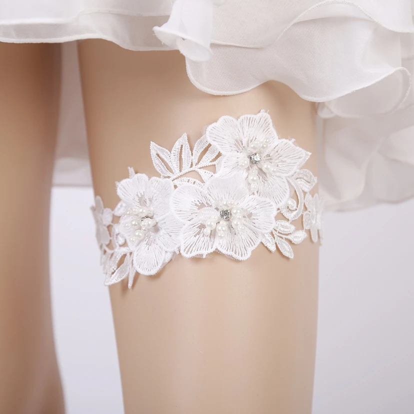 Beautiful Flower Beaded Bridal Garter view 2