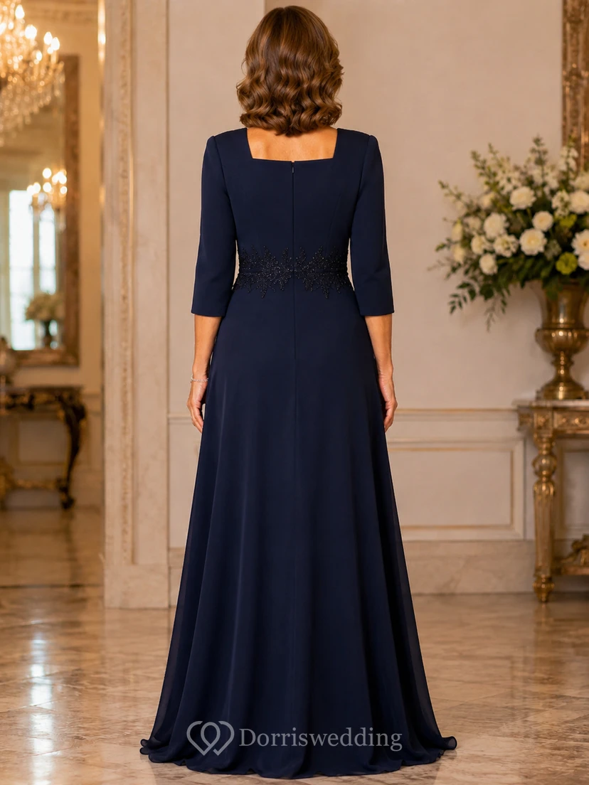 Dark Navy Square Neck Mother Gown Dark Navy Square A-Line Floor-length view 2