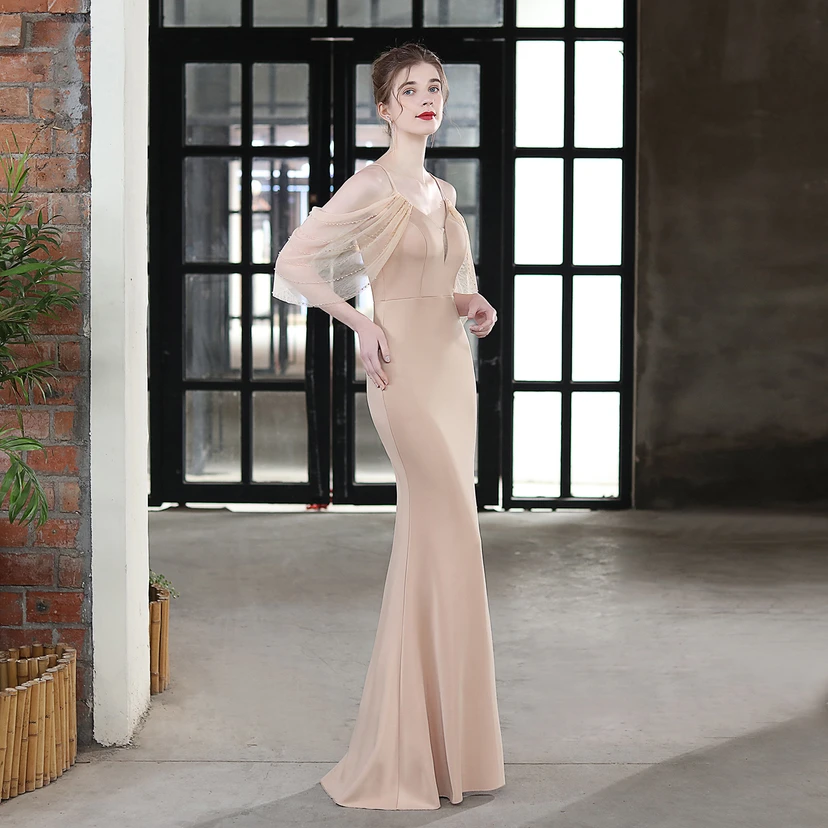 Toast Dress Bride Long Sling Thank You Banquet Slim Fishtail Skirt Wedding Car Model Exhibition Dress view 28