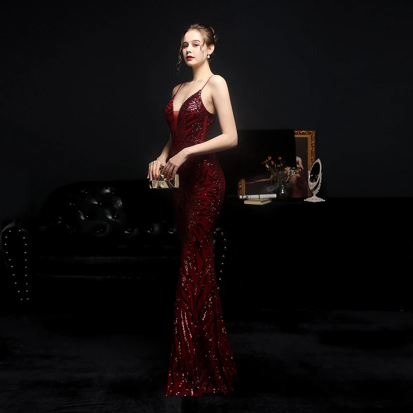 Sequined Fishtail Long Dress Performance Internet Celebrity Event Banquet Car Model Etiquette Evening Dress view 3