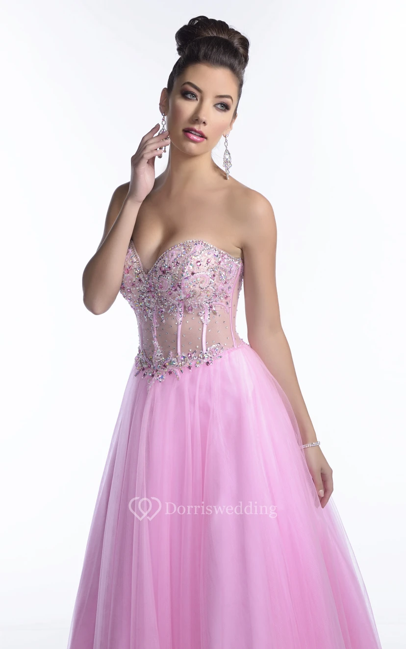 Sweetheart Tulle A-Line Gown With Glimmering Rhinestones Bust view 2