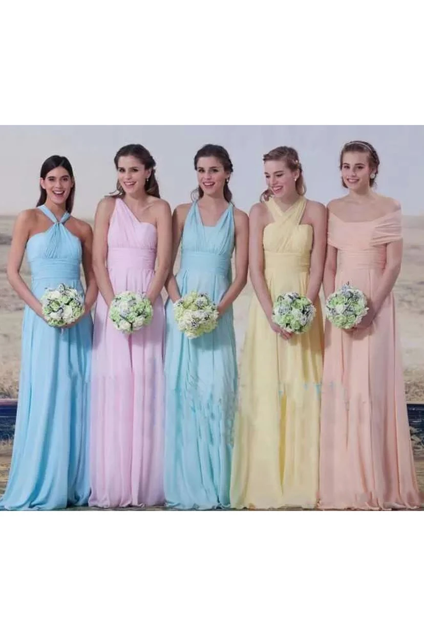 A-Linien-Brautjungfernkleid aus Chiffon, ärmellos, bodenlang und mit Falten, Neckholder
