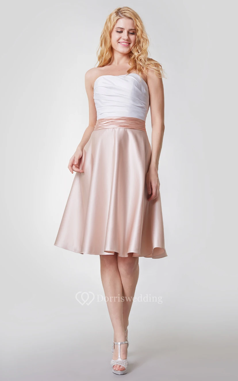 Refined Strapless A-line Shirt Satin Dress With Ruching