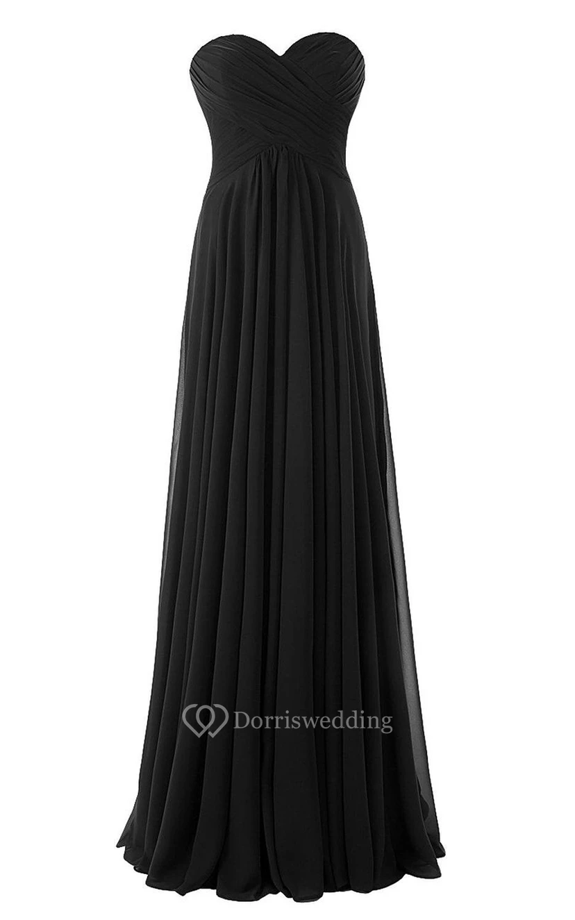 Sweetheart A-line Chiffon Dress With Criss-cross Ruching