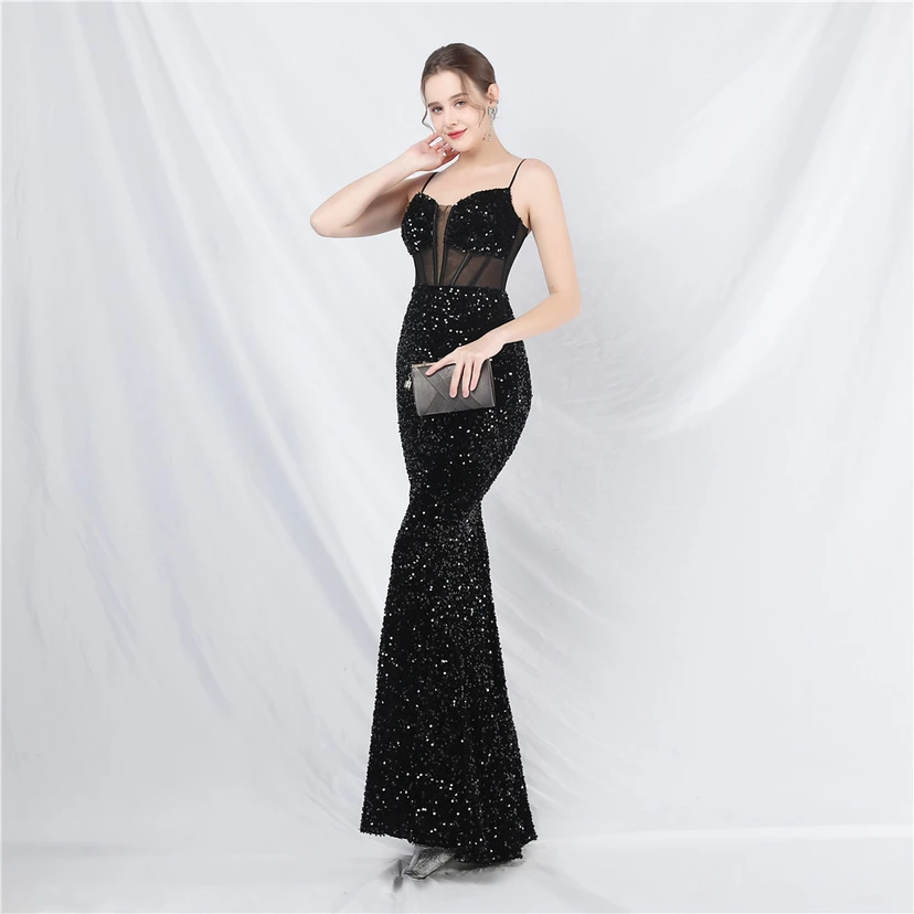 Palace Style Heavy Fishbone Waist Mesh Sequined High-End Evening Dress view 12