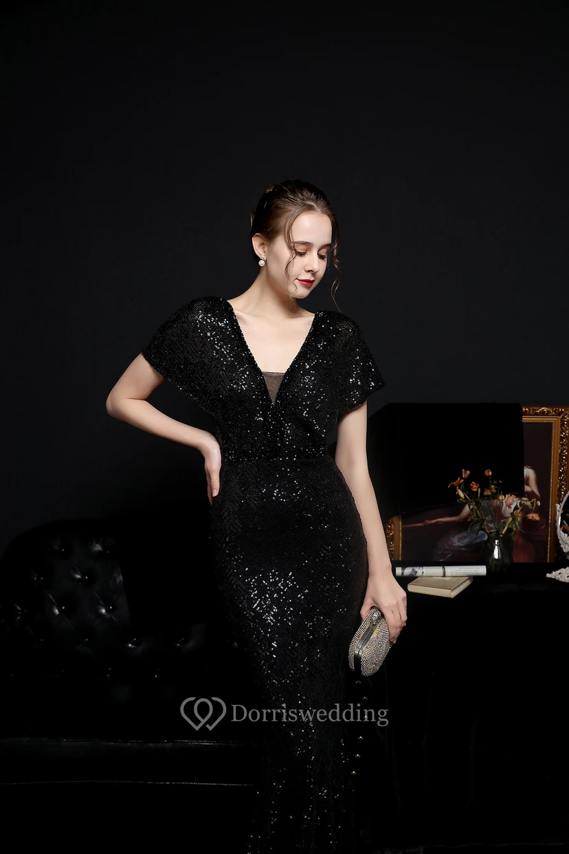 Vestido de noche elegante de otoño con cola de pez, lentejuelas a cuadros, ideal para banquetes. view 32