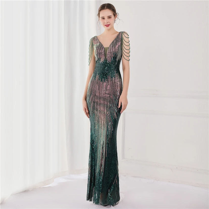 Vestido largo de lentejuelas con cola de pez, ideal para eventos, banquetes, eventos de celebridades y eventos de moda. Vestido de noche con etiqueta para modelos de automóviles. view 46