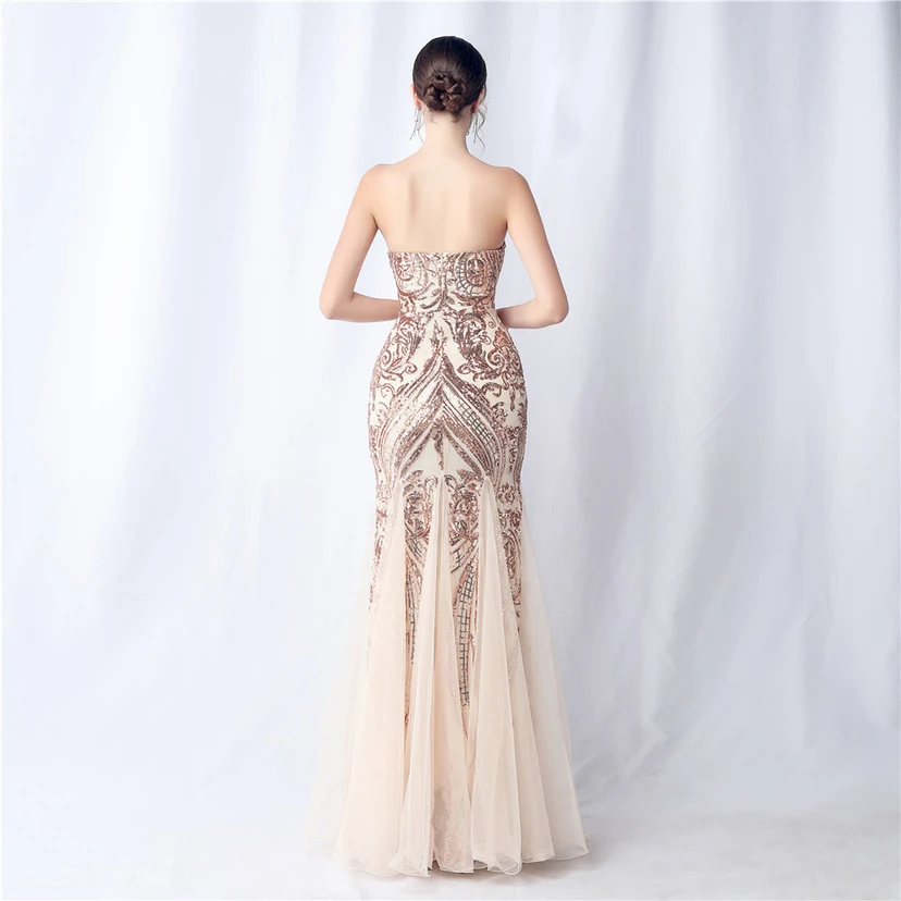 Positionierung Blumenschnitt Netz Pailletten Hochzeitsdinner Toast Party Abendkleid view 51