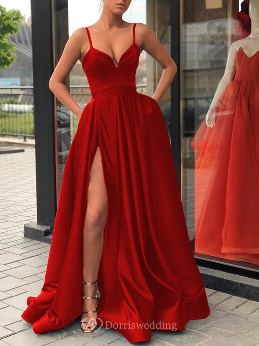 Spaghetti Satin Black Empire A-line Solid Prom Dress view 35