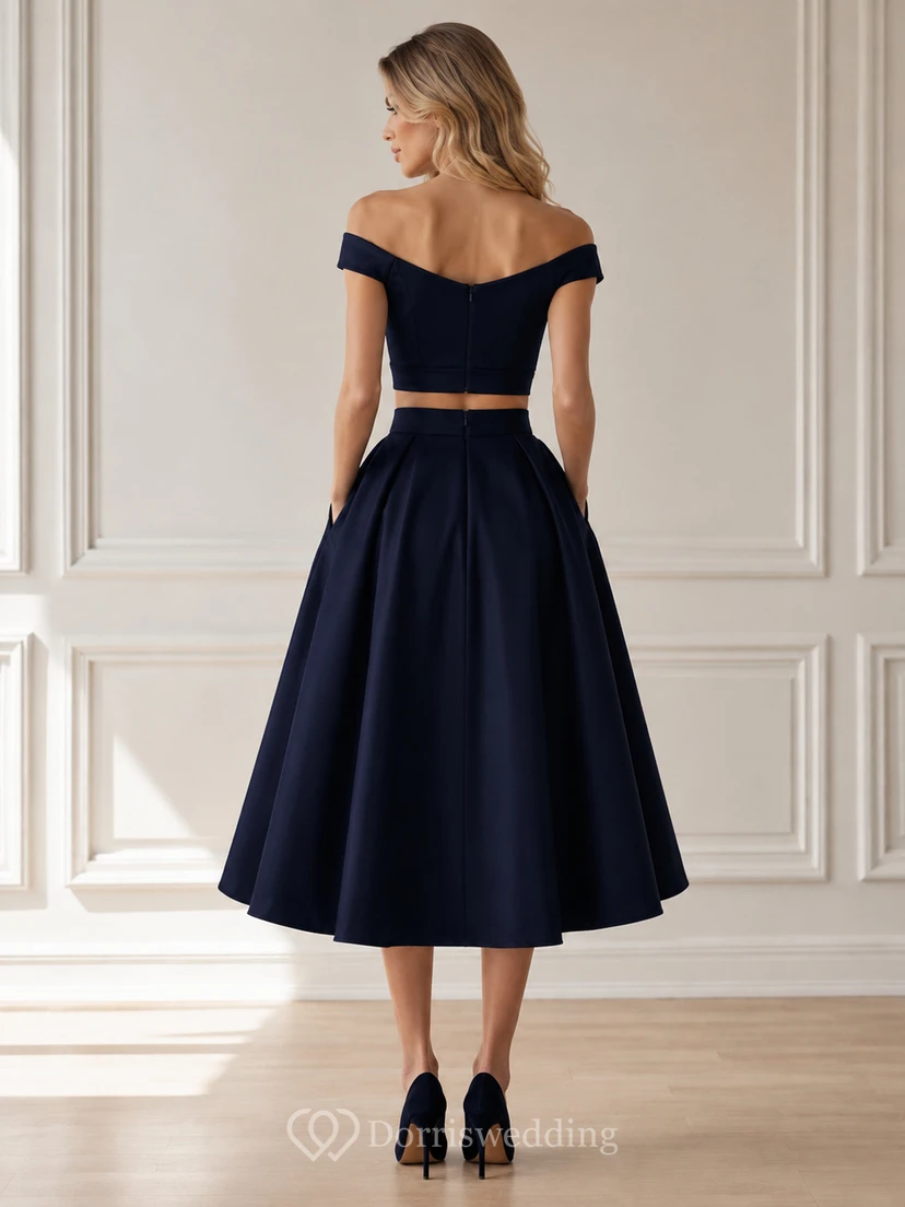 Vestido de satén de dos piezas con tirantes descubiertos hasta la rodilla view 2