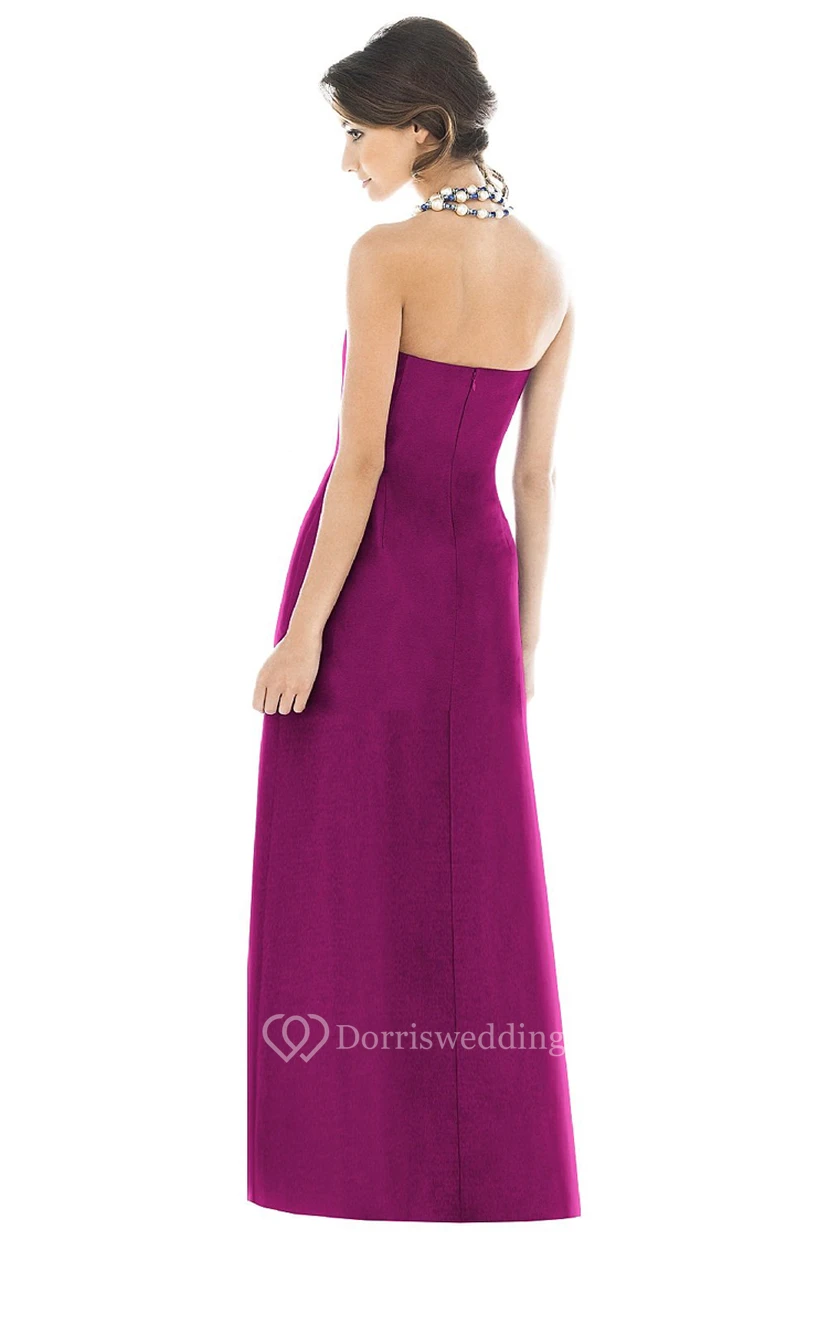 Satin Floor-Length Strapless Dress With Pockets view 2