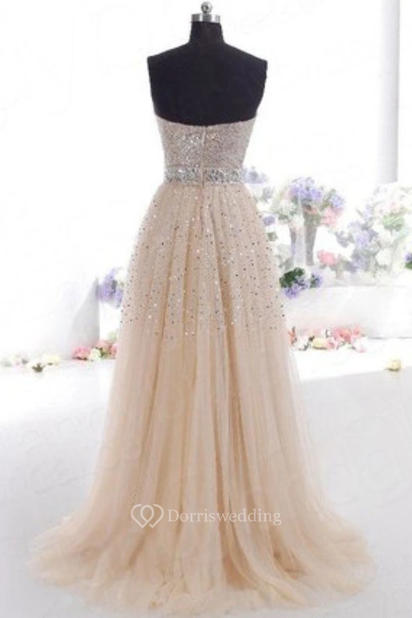 A-Line Tulle Sequins Sweetheart Sleeveless Zipper Dress view 2