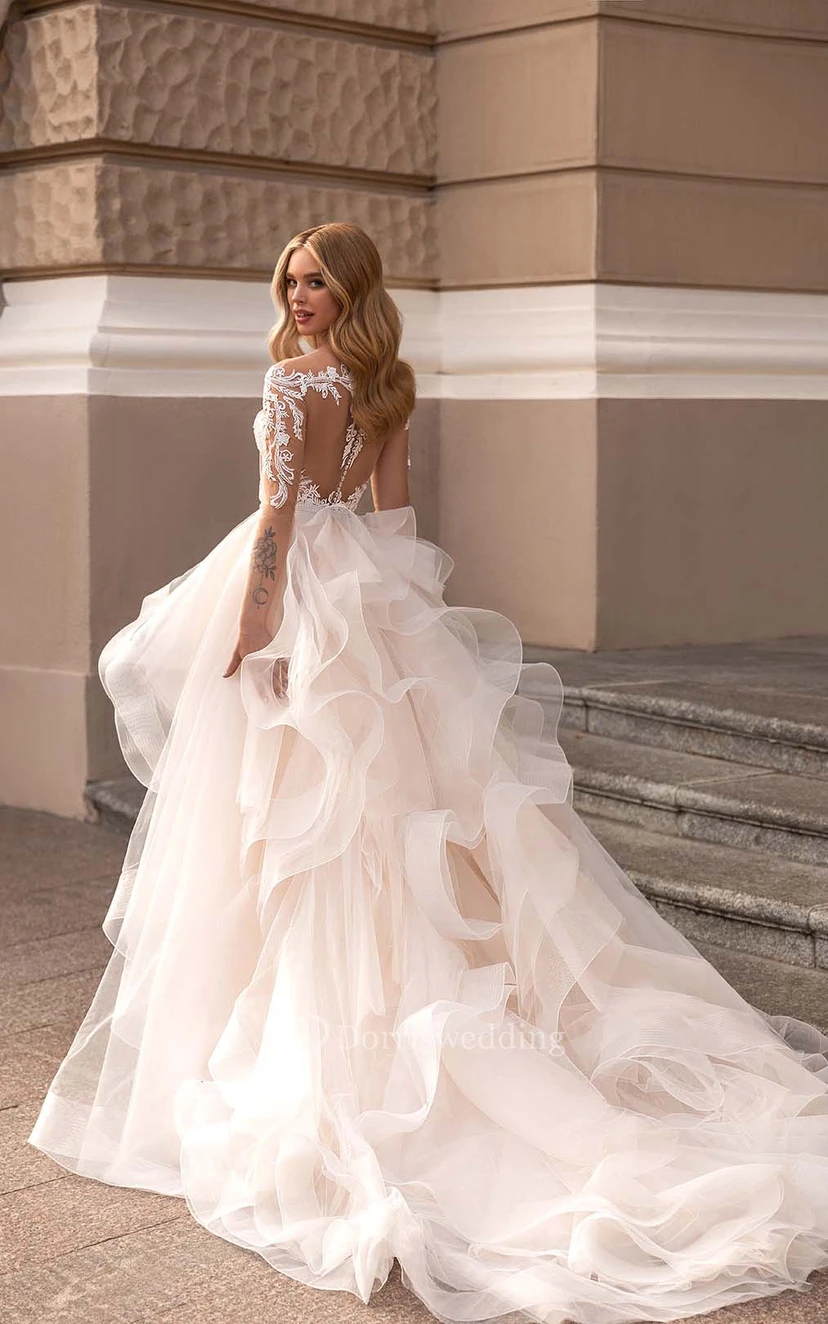 Sophisticated Mermaid Illusion Lace Applique Sheath Wedding Dress Styles with Detachable Skirt view 2