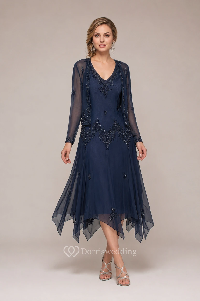 Robe cocktail vert forêt à perles, style vintage, avec veste transparente et ourlet asymétrique view 11