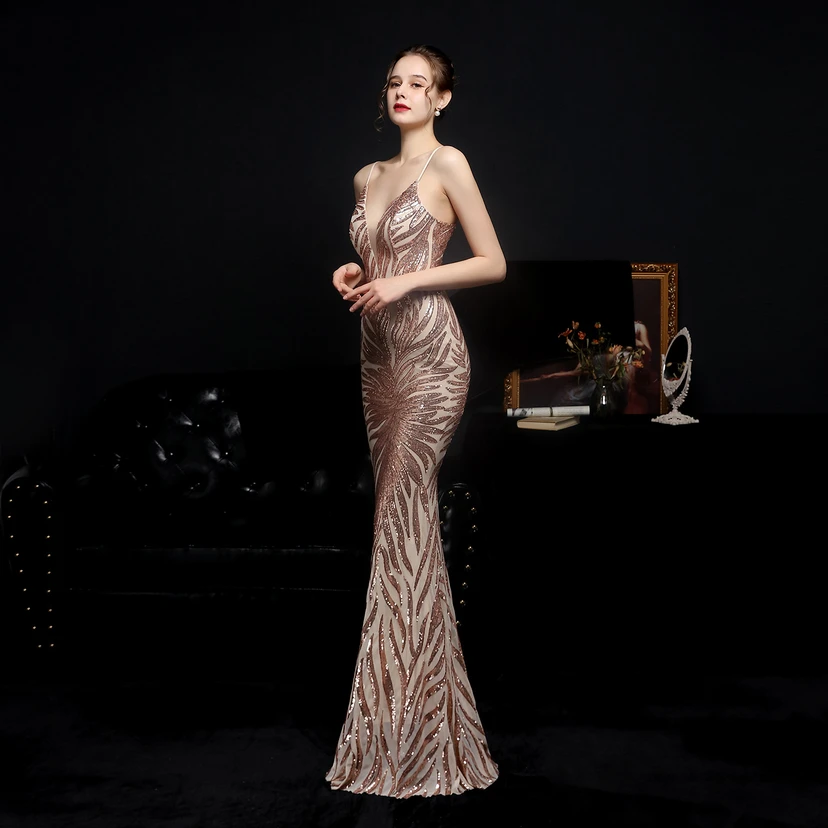 Sequined Fishtail Long Dress Performance Internet Celebrity Event Banquet Car Model Etiquette Evening Dress view 19