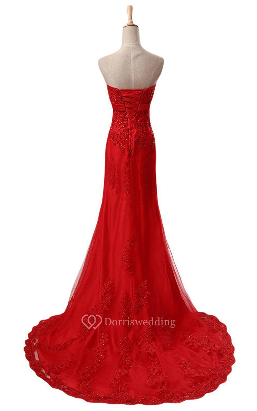 Strapless Dress With Appliques and Beadings view 2