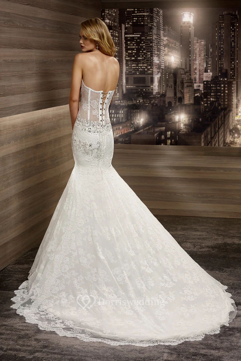 Sweetheart Mermaid Beaded Bridal Gown With Floral Embroidery And Brush Train view 2