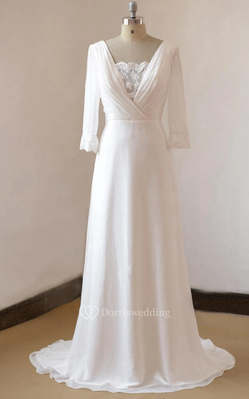 A-Line Chiffon Lace Satin Weddig Dress