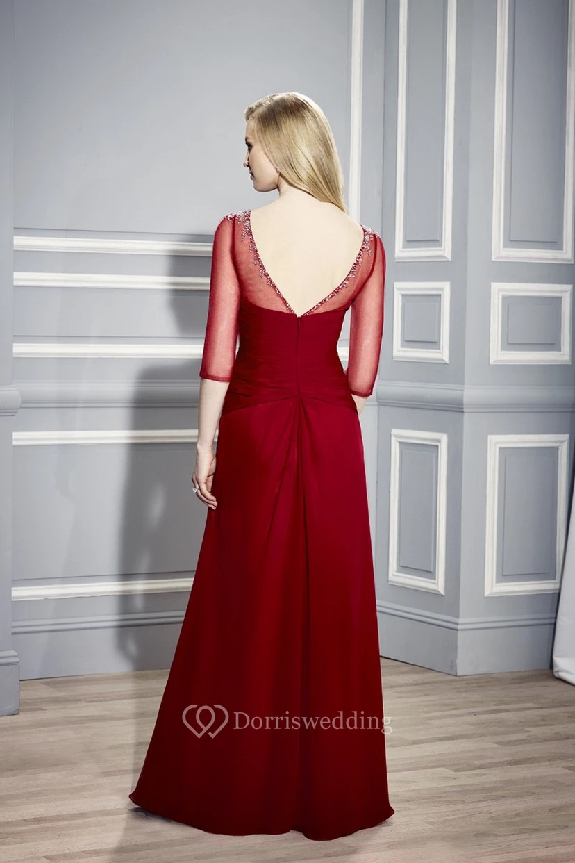 Jerseykleid für die Mutter der Braut mit Rundhalsausschnitt, 3-4 Ärmeln und gekreuzten Trägern view 2