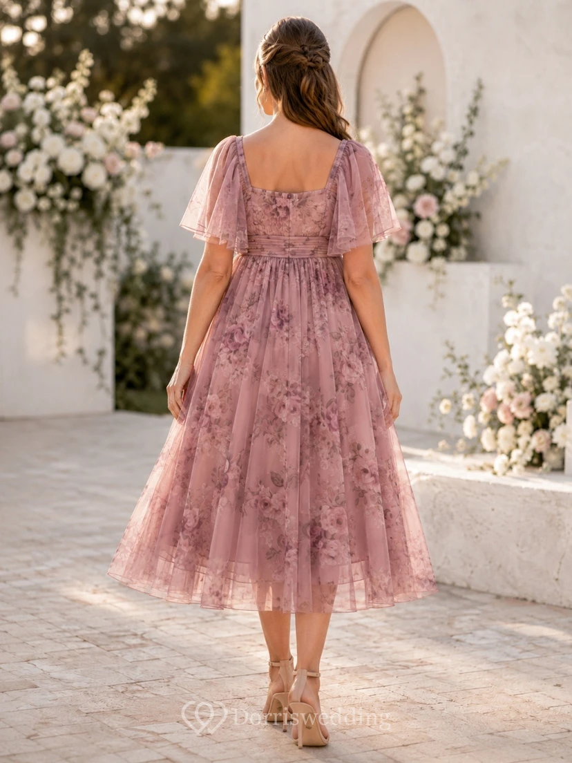 Fine Lavender Chiffon V-Neck Short Sleeve A-Line Knee Length Maternity Gown view 2