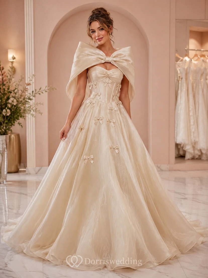 Elegantes Brautkleid in A-Linie mit hohem Kragen
