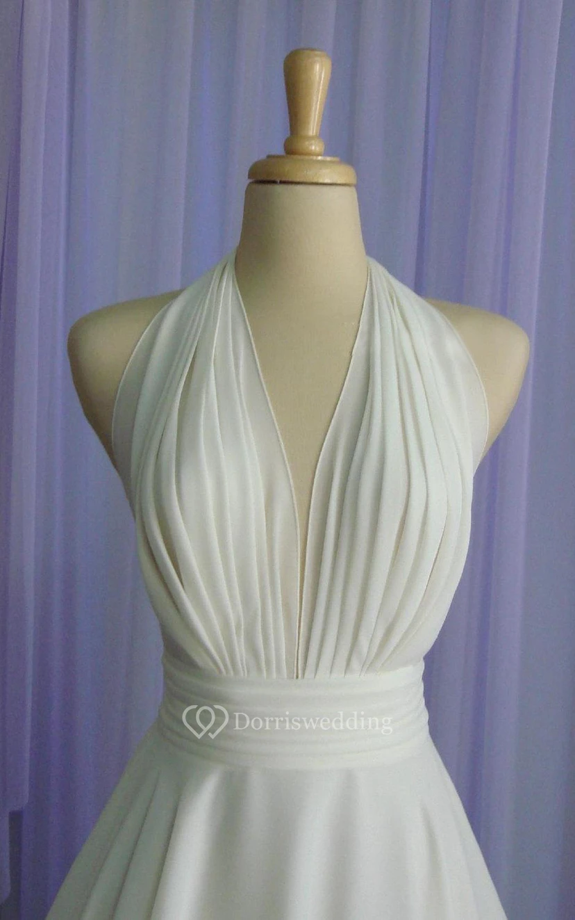 Marilyn Monroe White Halter Dress | Tea Length Costume | 1950s Vintage Wedding Gown view 8