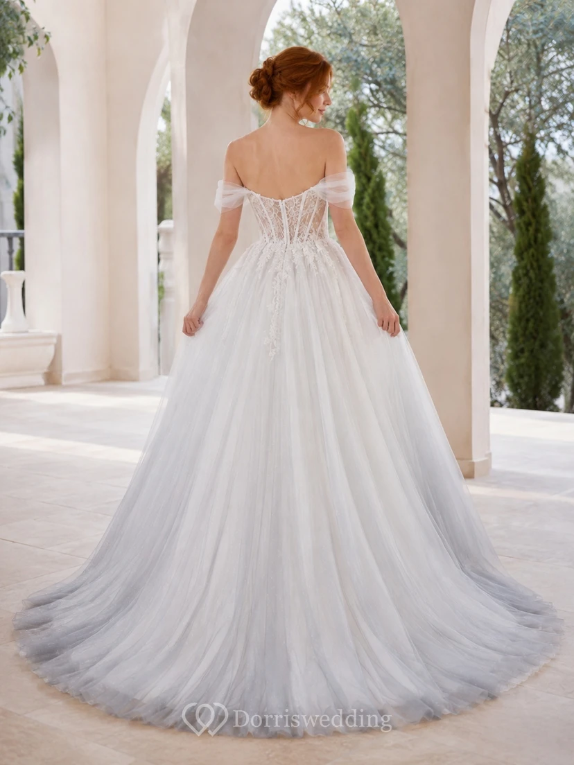 Tüll-Ballkleid, schulterfrei, bodenlang, weich, romantisch, formell, Hochzeitskleid view 2