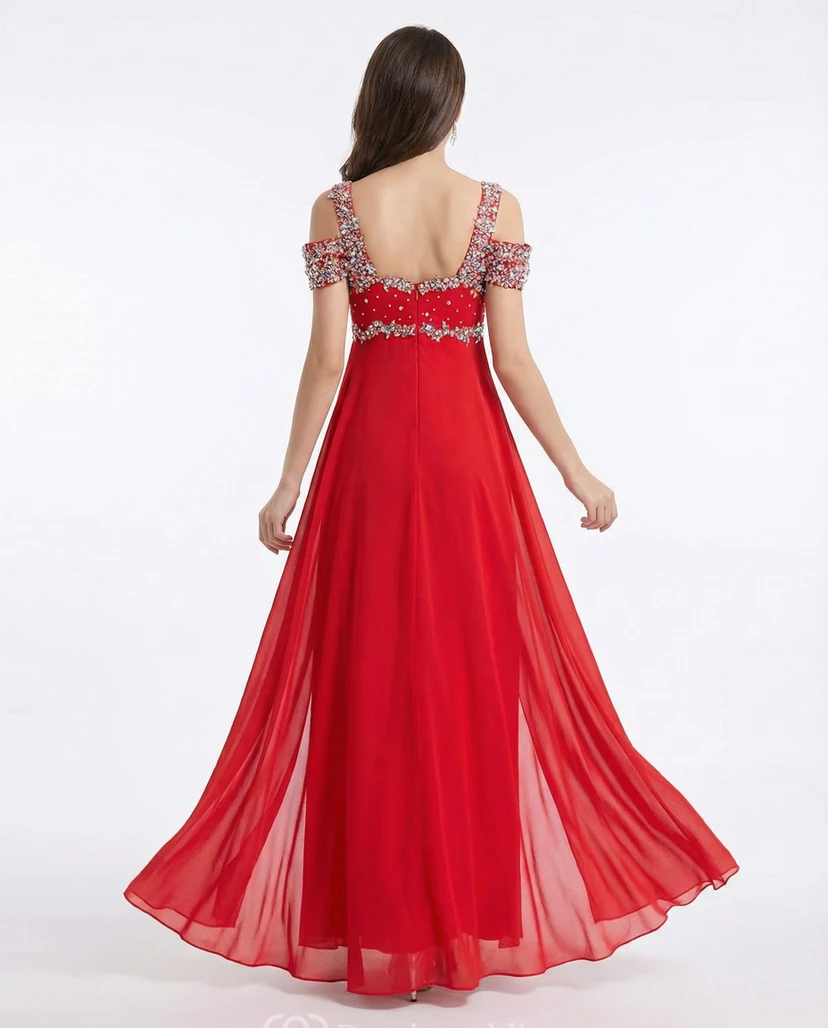 Cap Sleeve Beaded Chiffon Flowy Gown view 2