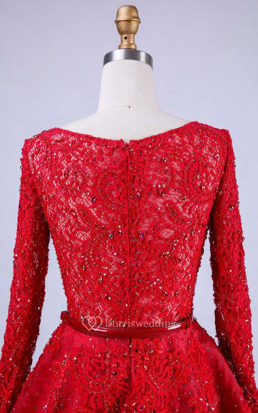 A-Linien-Spitzenkleid mit Rundhalsausschnitt und langen Ärmeln view 6