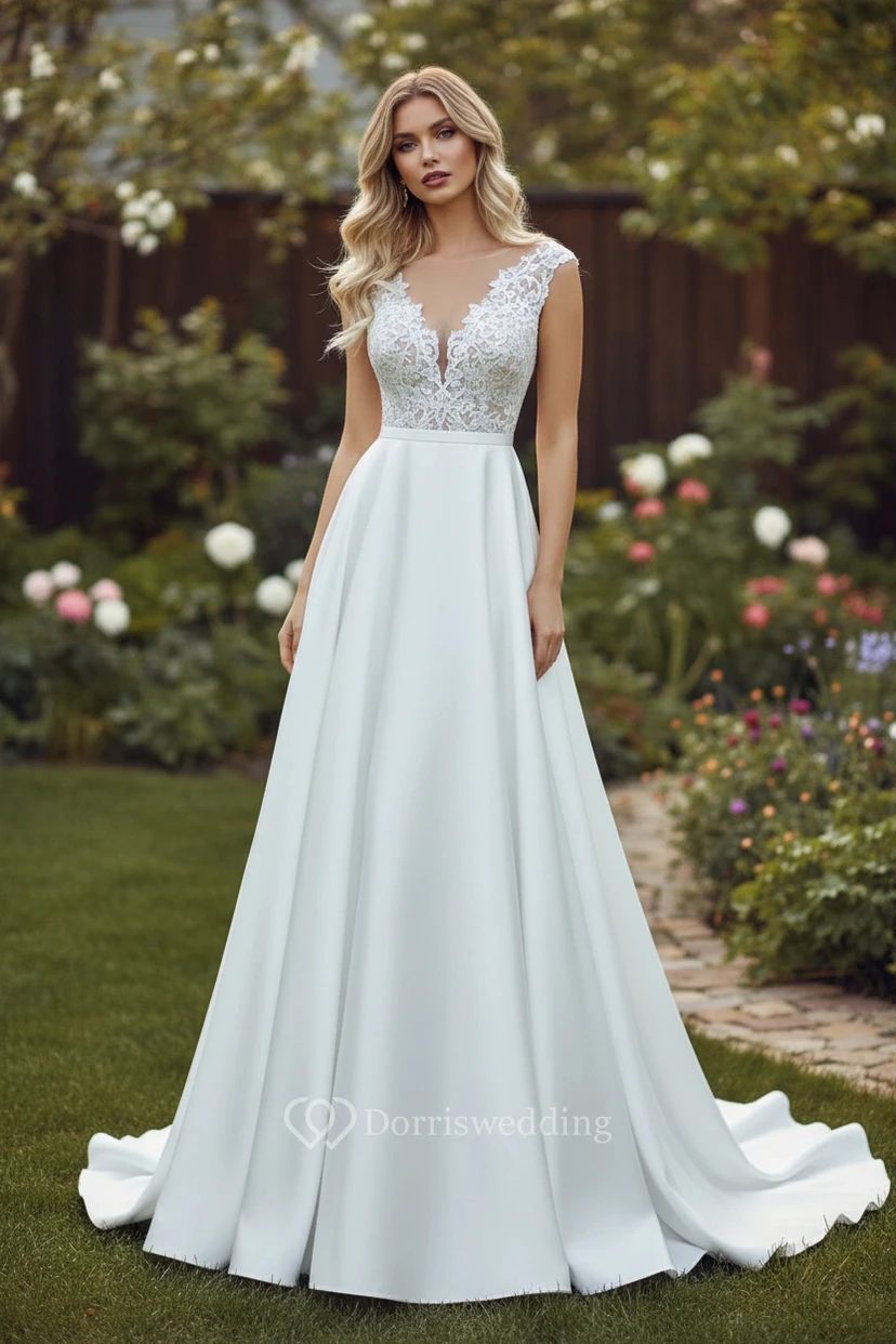 Robe de mariée élégante sans manches en satin