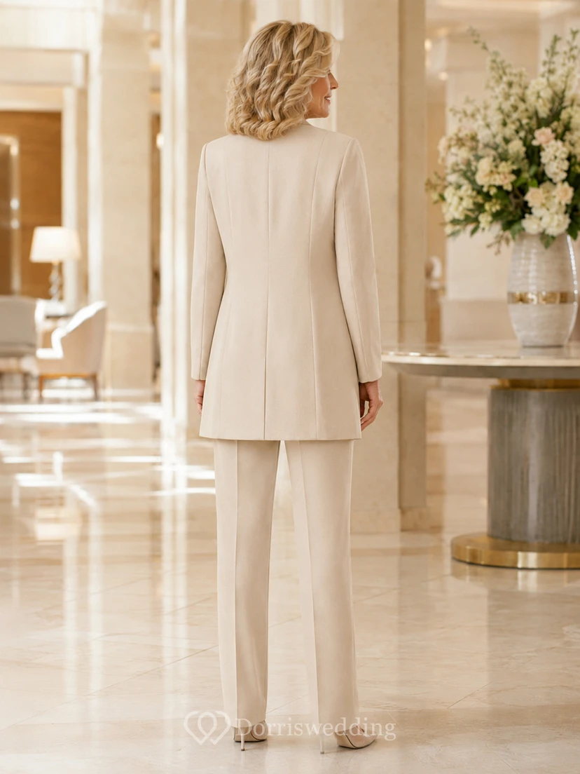 Champagnerfarbener, luxuriöser Paillettenblazer mit geradem Bein, formell und elegant – perfekt für die Mutter der Braut. view 2