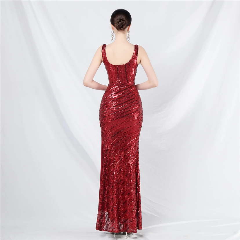 Robe de soirée longue à sequins et perles artisanales view 16