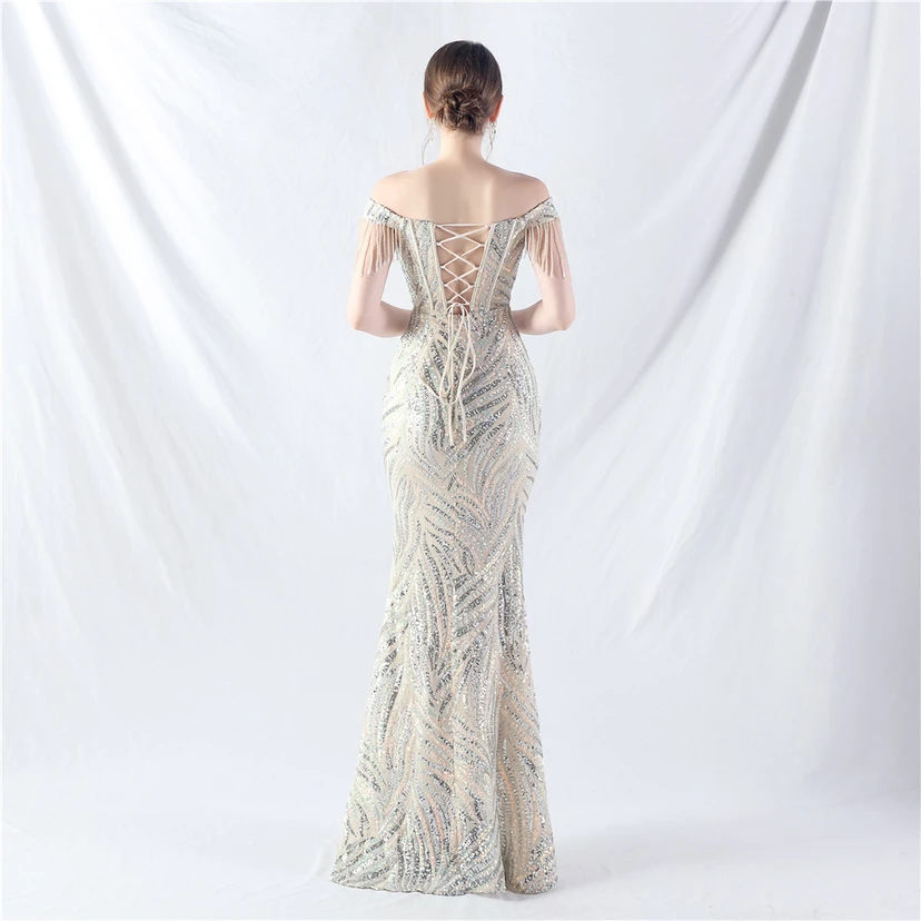 Palace Herringbone Waist Strap Heavy-Crafted Beaded High-End Evening Dress view 36